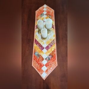 Tangerine Treasure! NEW HANDMADE Quilted Batik Table Runner -  12" X 46"